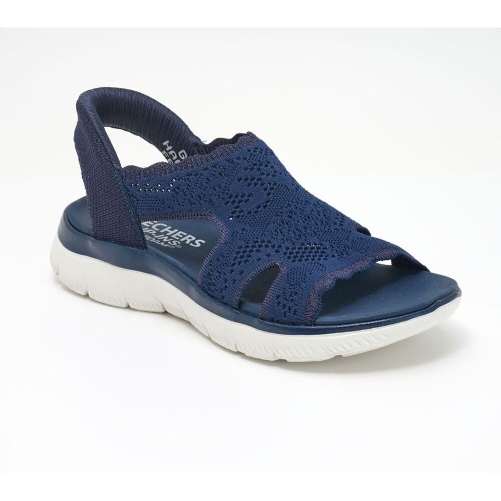 Skechers Women's Sz 7.5 Slip-ins Summits Crochet Knit Sandals Blue